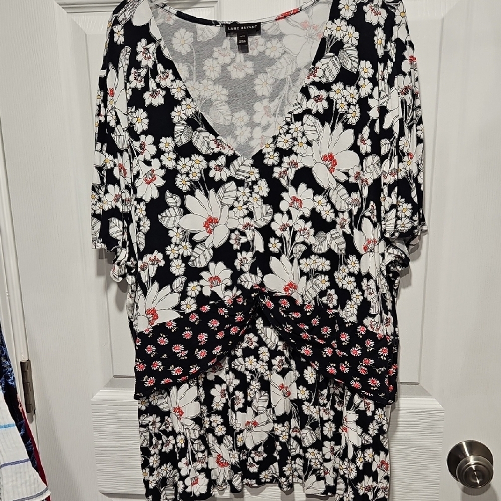 Lane Bryant Black and White Floral Blouse